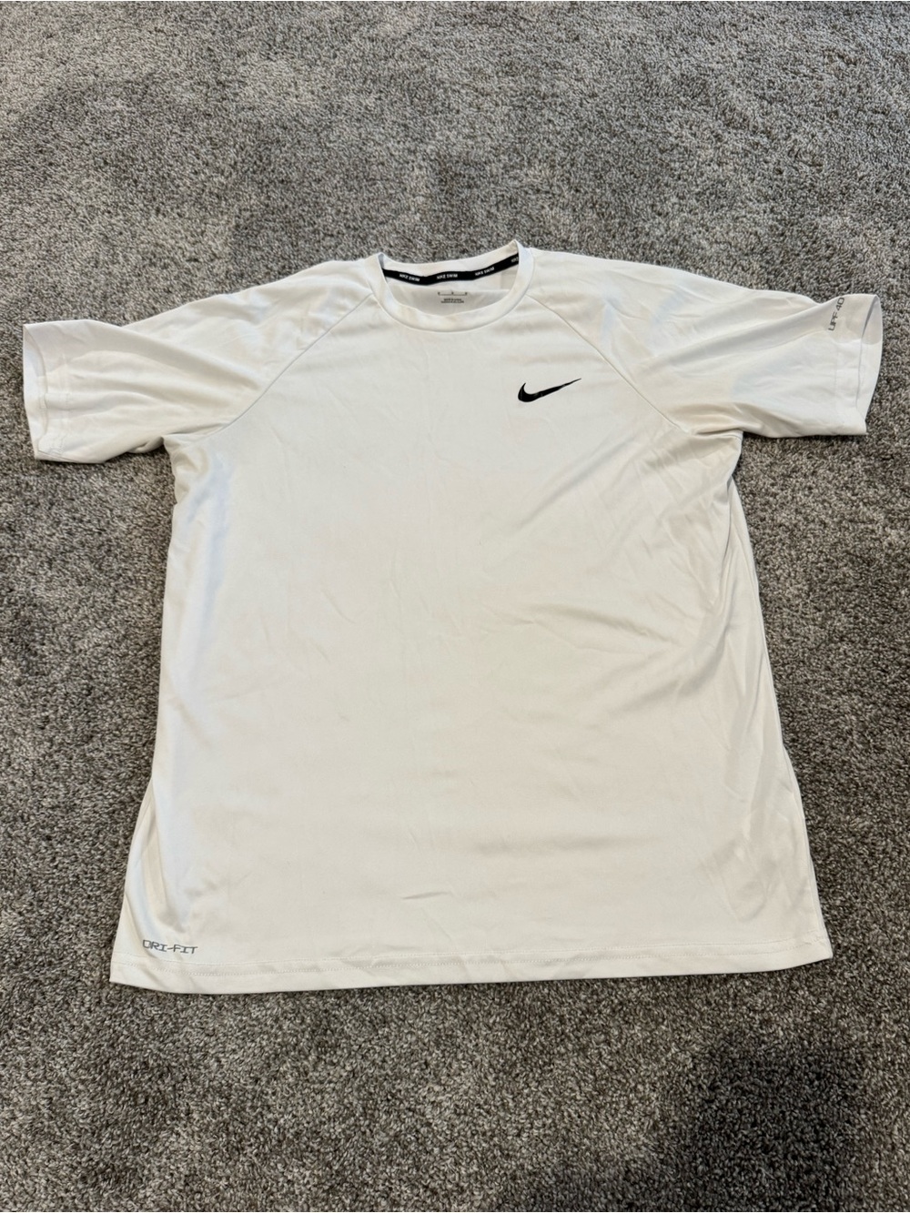 Nike White Short Sleeve Dri-FIT Athletic Tee with Black Swoosh